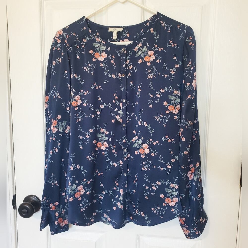 Joie Silk Blend Navy Floral Button Blouse Size M